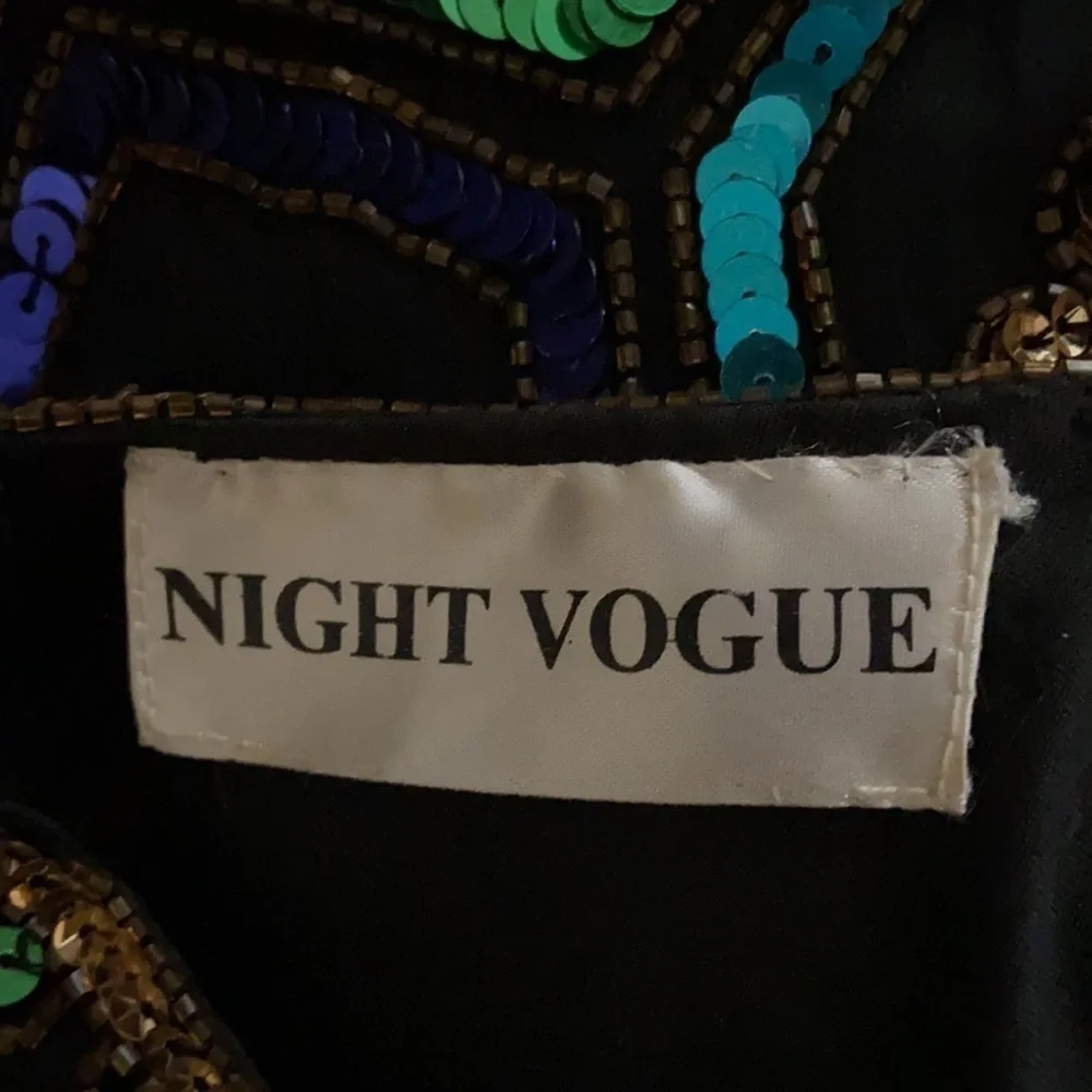 Vintage Y2K Night Vogue Top Heavily Sequined Silk Small Holiday - Picture 6 of 12